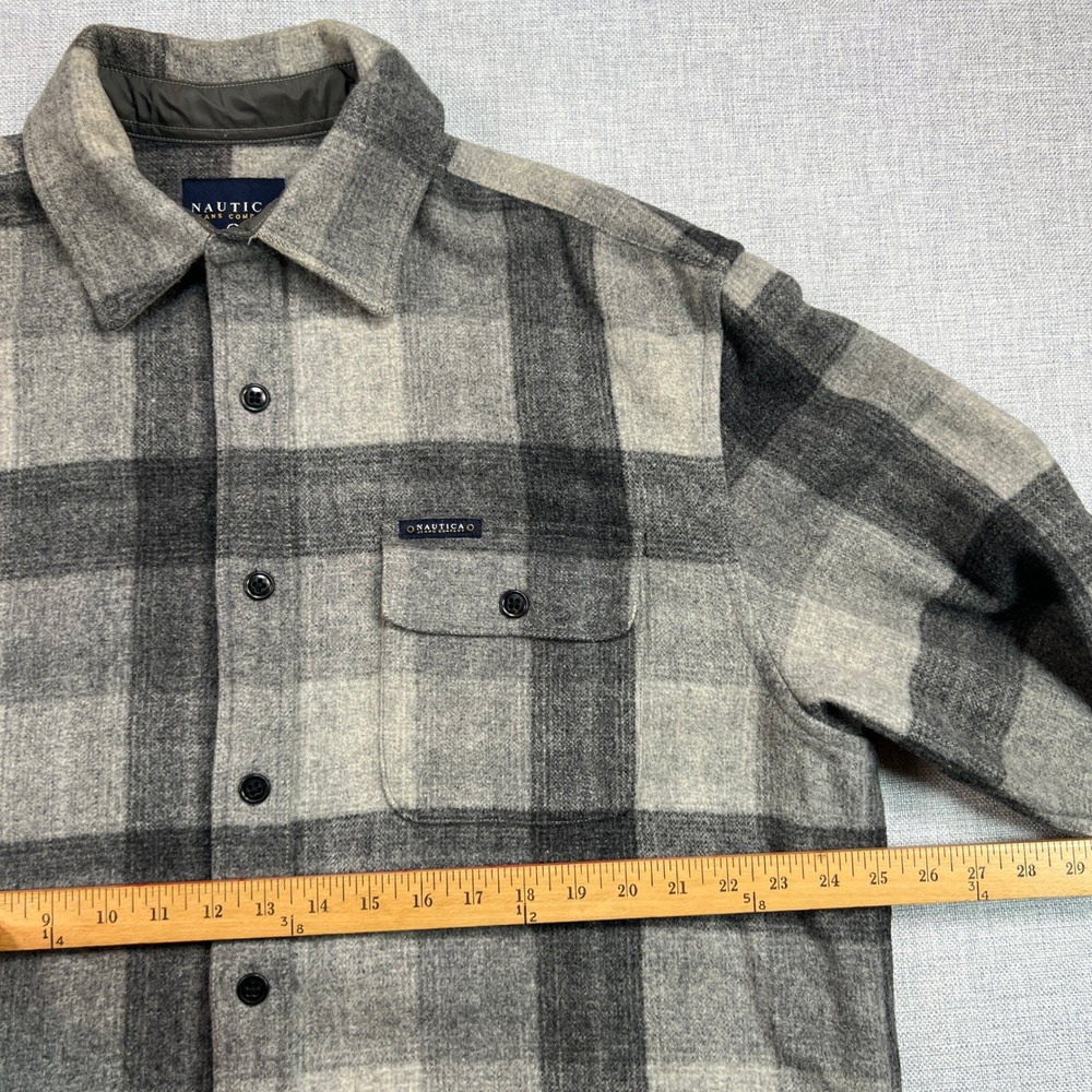 Vintage Y2K Nautica Jeans Heavy Flannel Shirt Jac Mens Large Gray Plaid Shacket - Picture 5 of 11